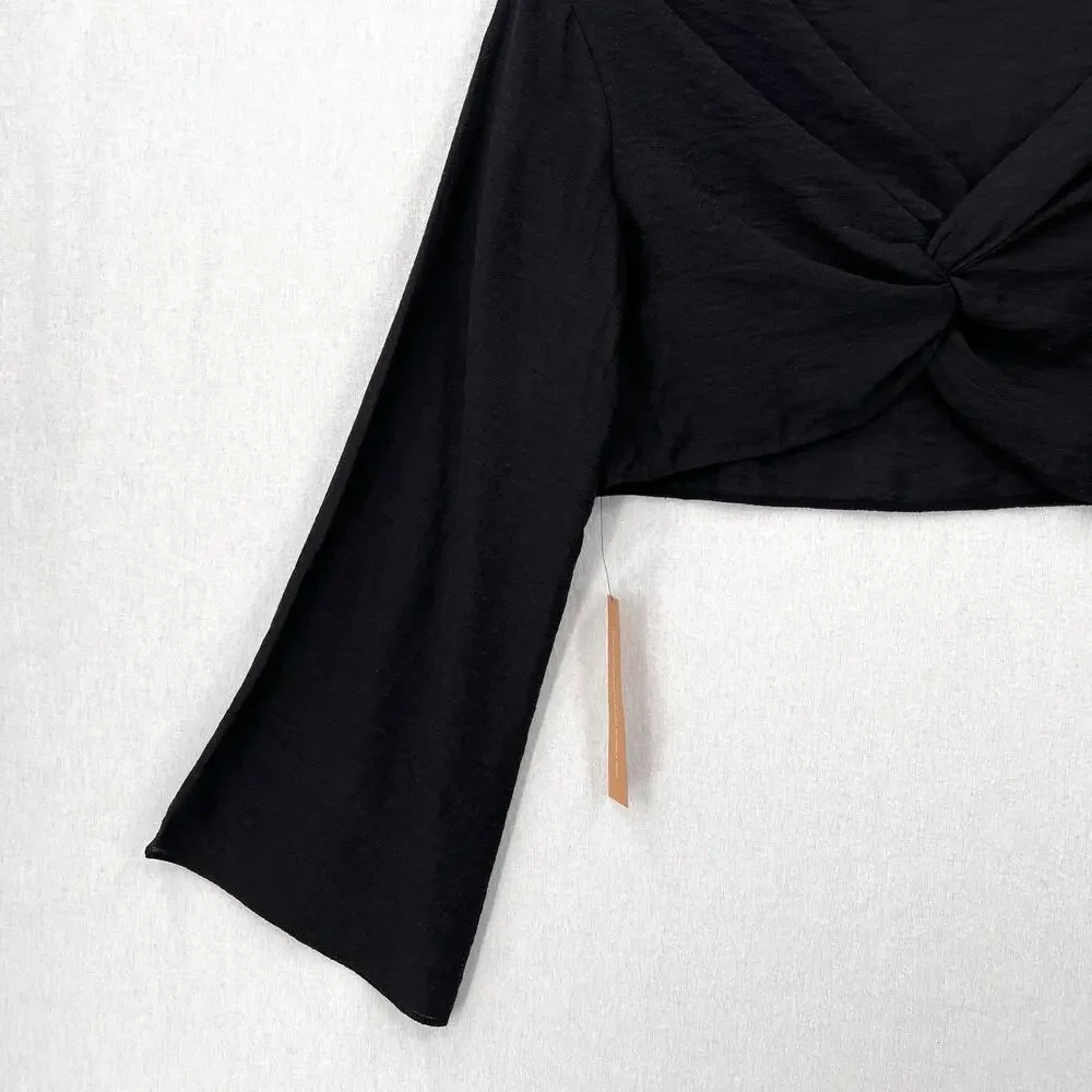 REFORMATION Keegan Top Ibiza Collection Womens XS Black Long Sleeve Twist Crop